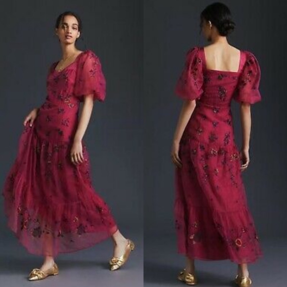 New Anthropologie x Let Me Be Embroidered Maxi Dress